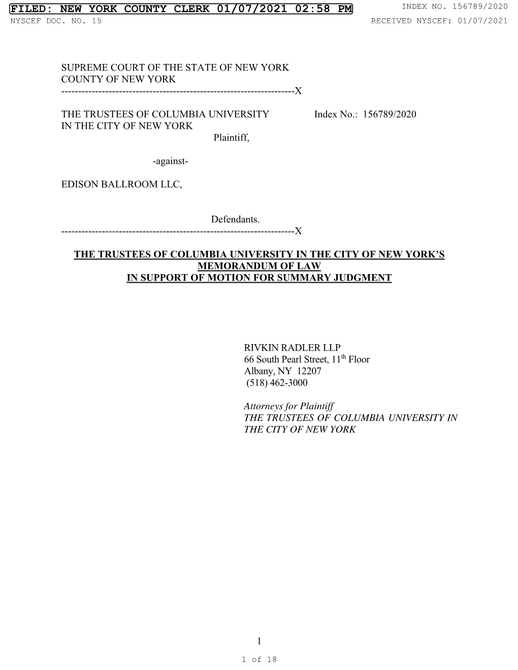 Filed: New York County Clerk 01/07/2021 02:58 Pm Index No