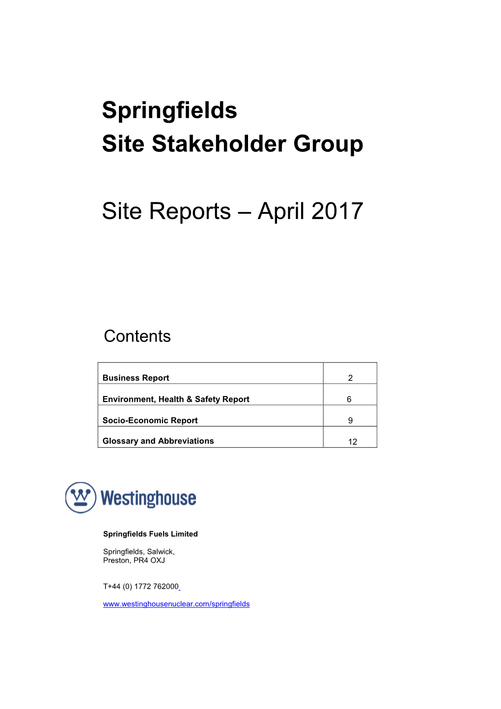 Springfields Site Stakeholder Group Site Reports – April 2017