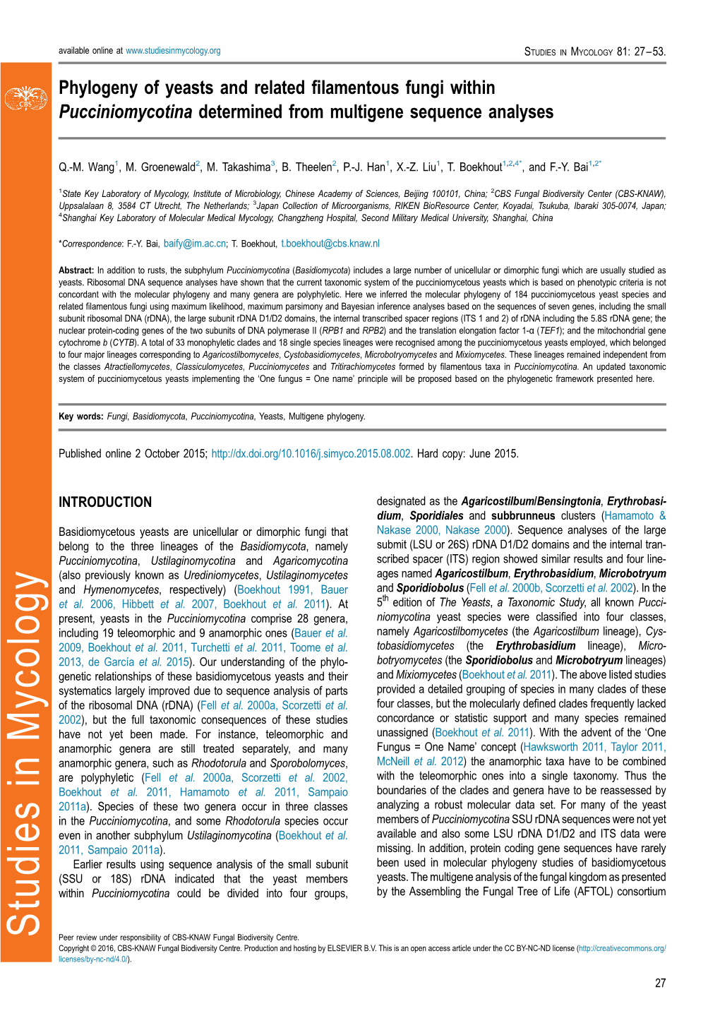 Phylogeny of Yeasts and Related Filamentous Fungi Within