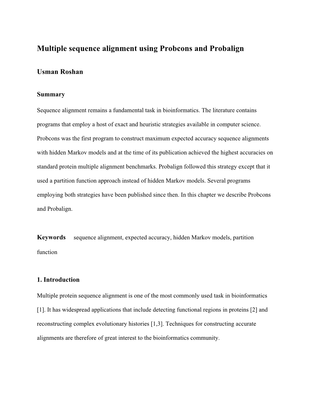 Multiple Sequence Alignment Using Probcons and Probalign