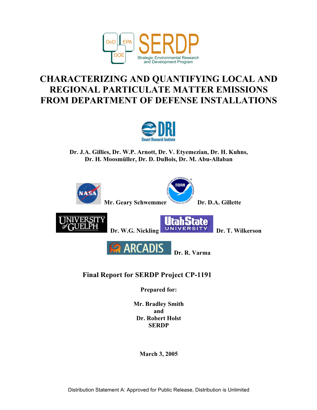 Characterizing and Quantifying Local and Regional Particulate Matter Emissions from Department of Defense Installations