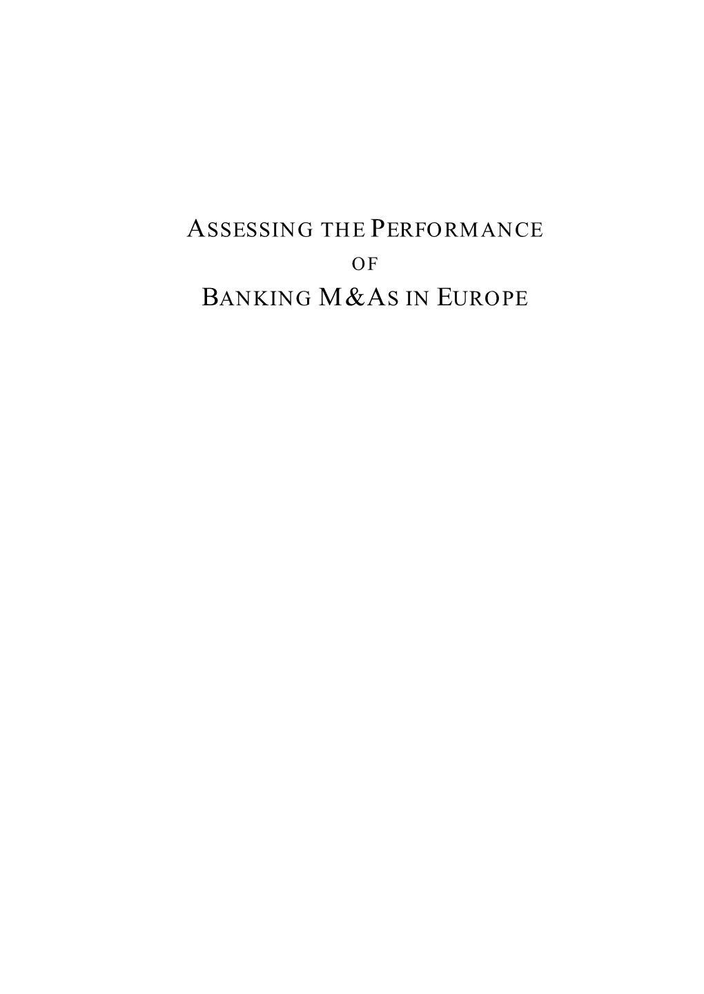 Assessing the Performance Banking M&As in Europe