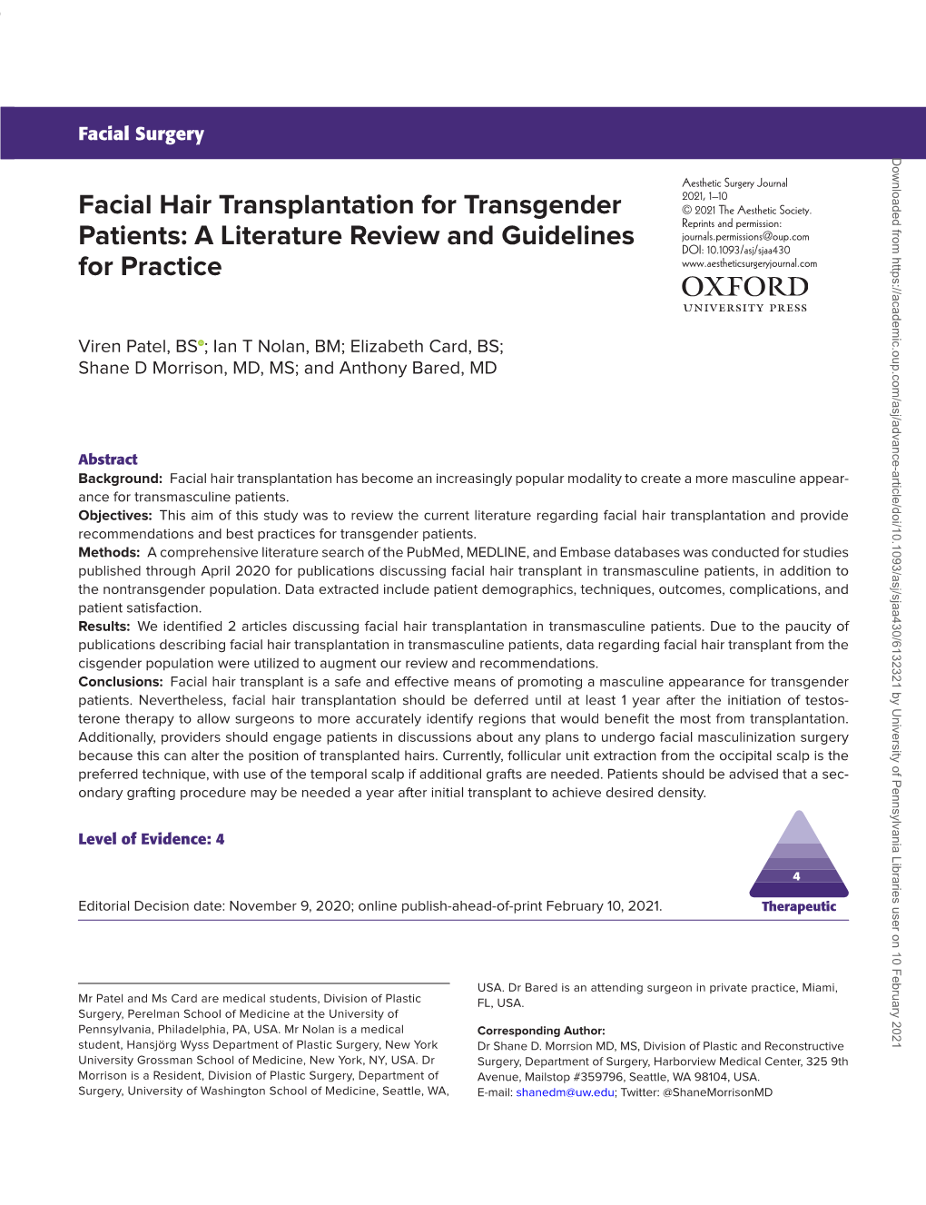 Facial Hair Transplantation for Transgender Patients