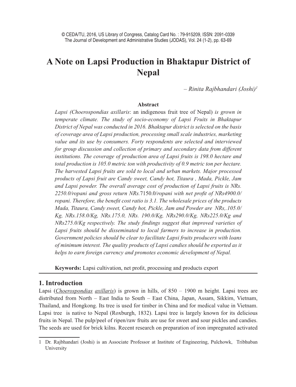 A Note on Lapsi Production in Bhaktapur District of Nepal