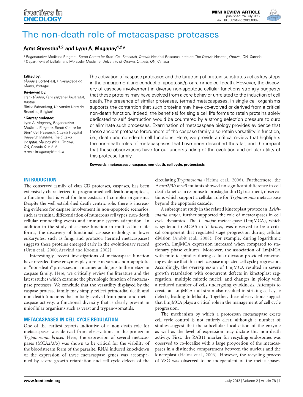 The Non-Death Role of Metacaspase Proteases