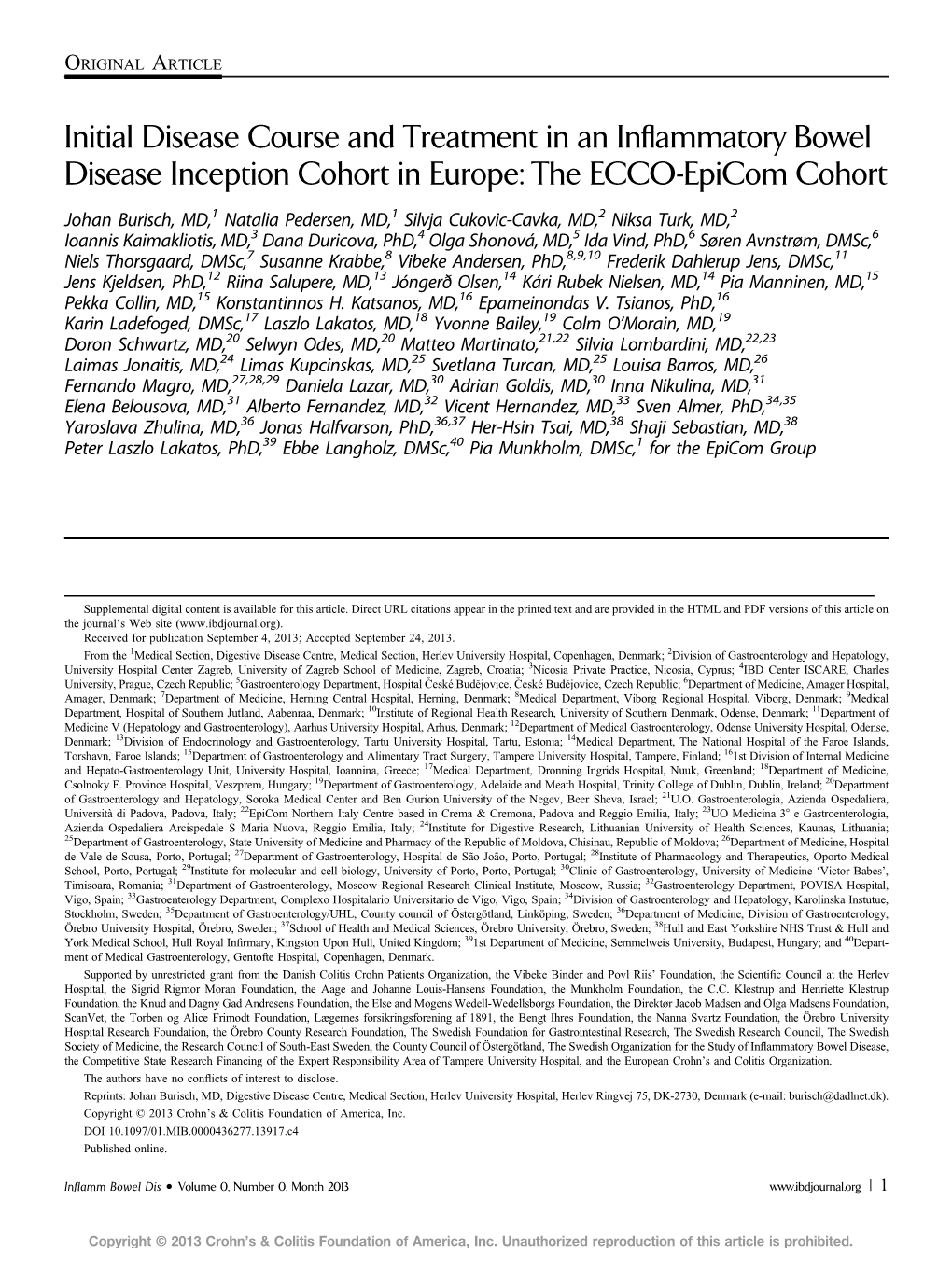 Initial Disease Course and Treatment in an Inflammatory