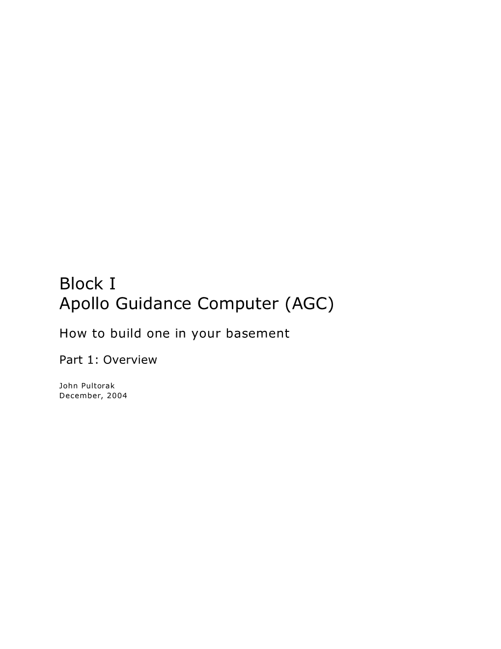 Block I Apollo Guidance Computer (AGC)