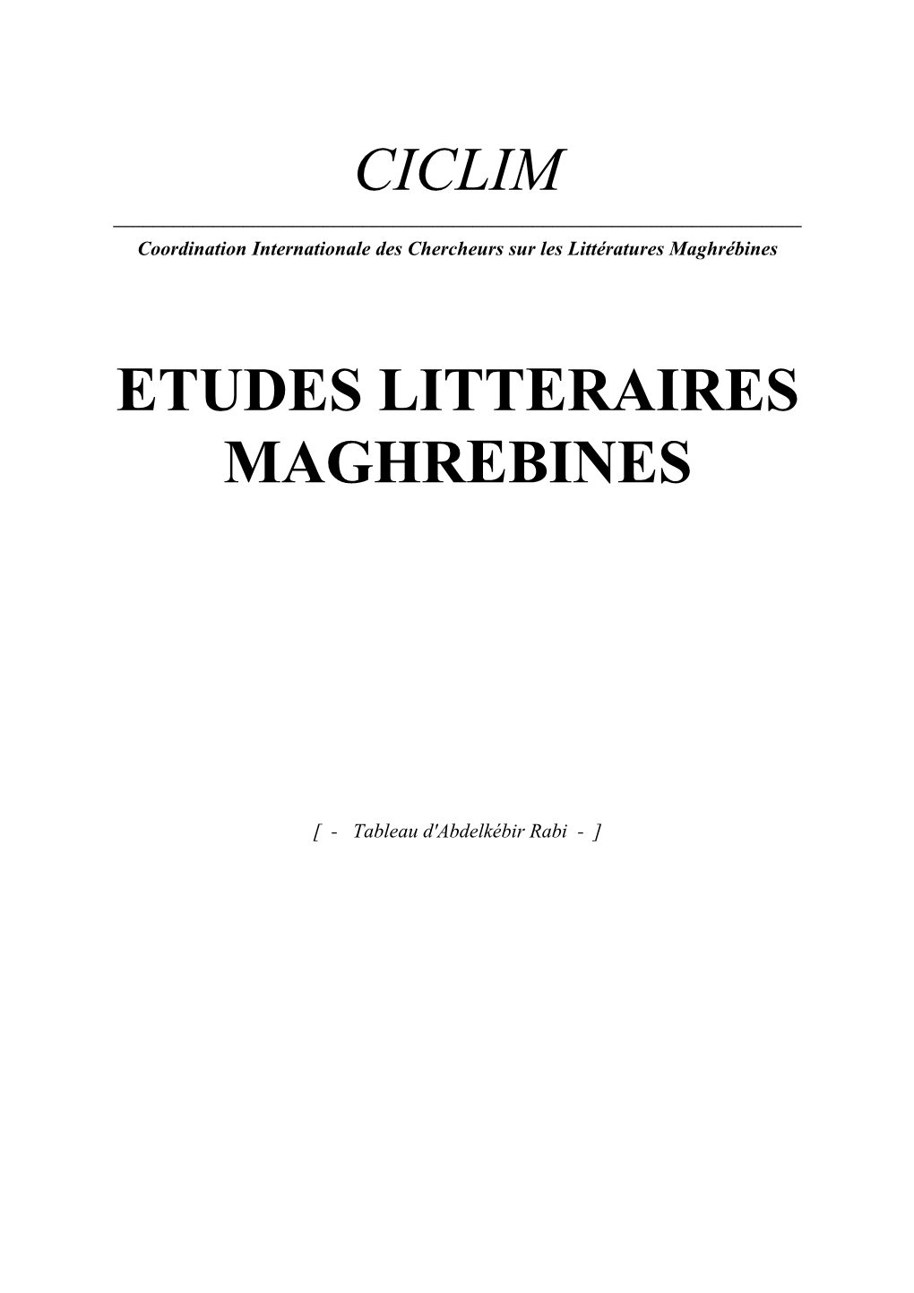 Ciclim Etudes Litteraires Maghrebines