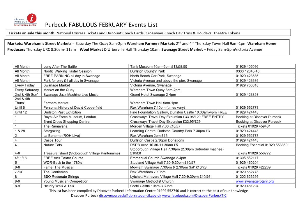 Purbeck FABULOUS FEBRUARY Events List