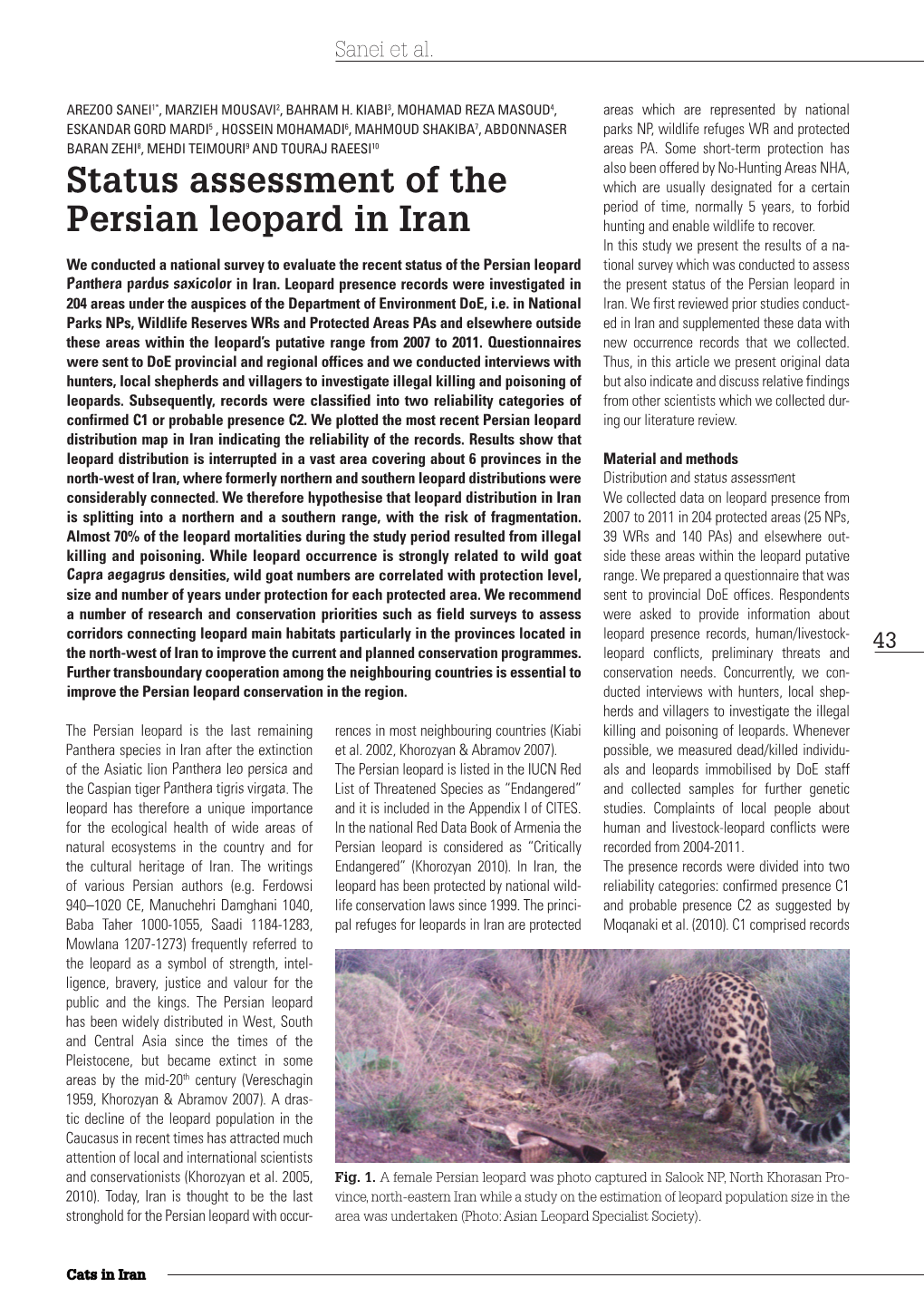 Status Assessment of the Persian Leopard in Iran