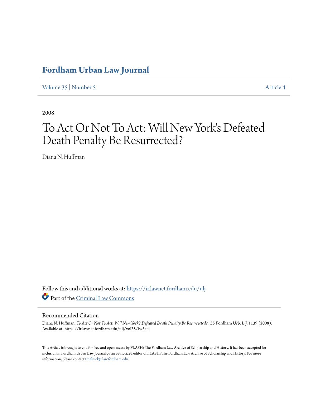 Will New York's Defeated Death Penalty Be Resurrected? Diana N