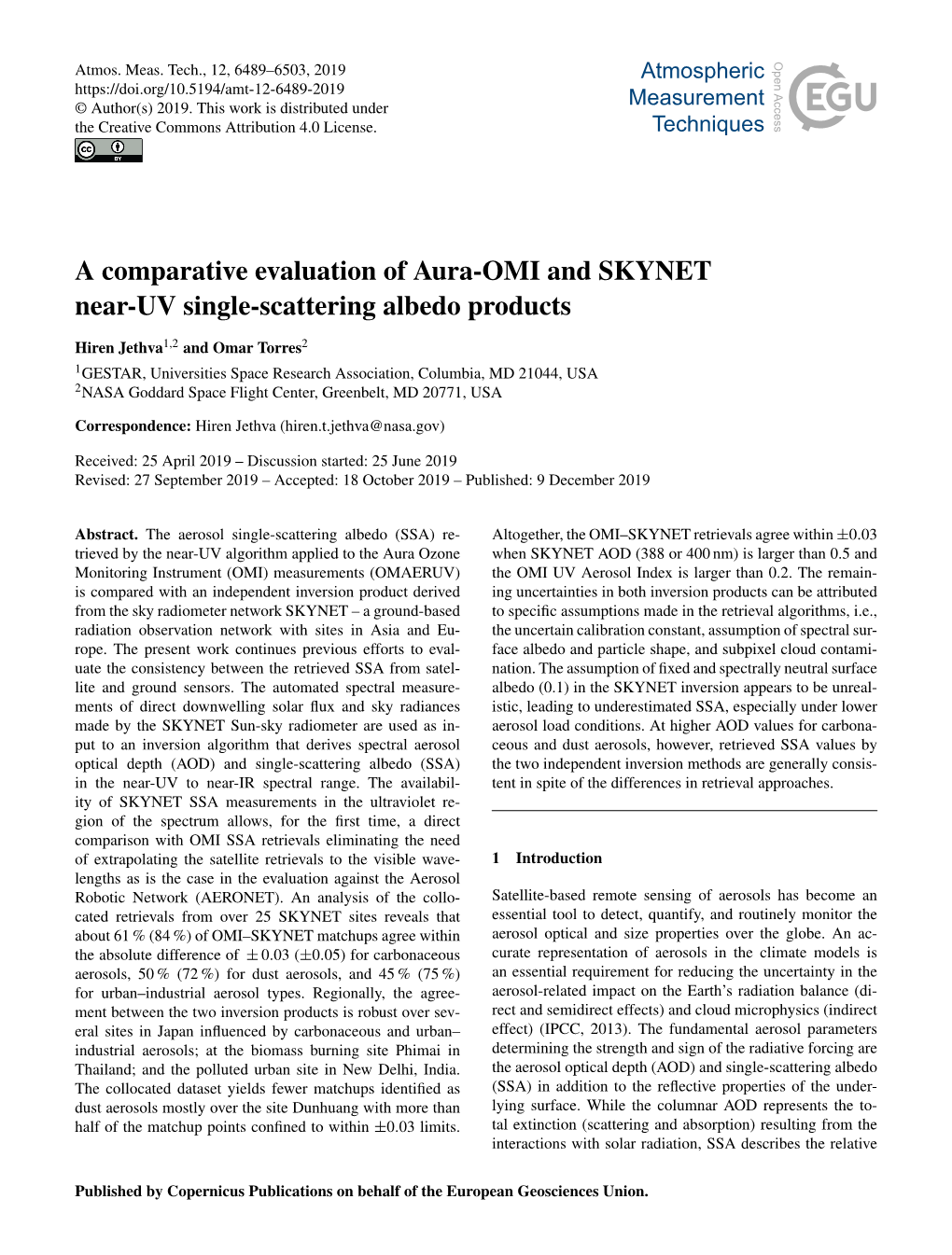 A Comparative Evaluation of Aura-OMI and SKYNET Near-UV Single-Scattering Albedo Products