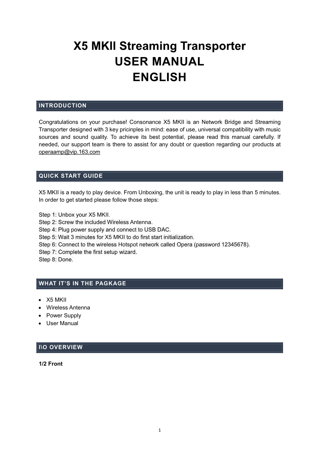 X5 MKII Streaming Transporter USER MANUAL ENGLISH