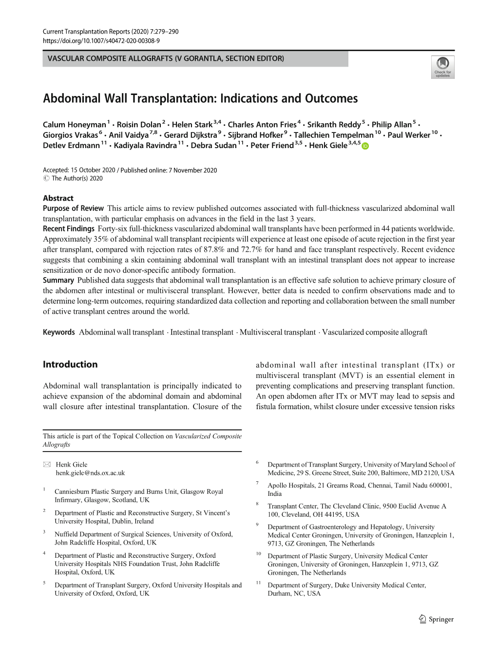 Abdominal Wall Transplantation: Indications and Outcomes