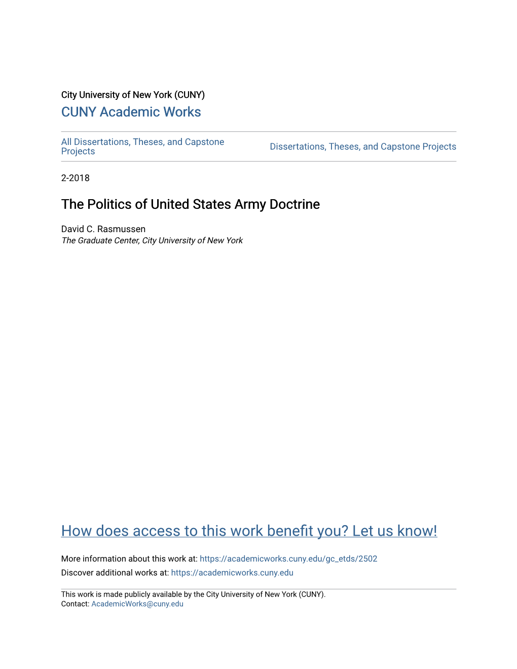 The Politics of United States Army Doctrine