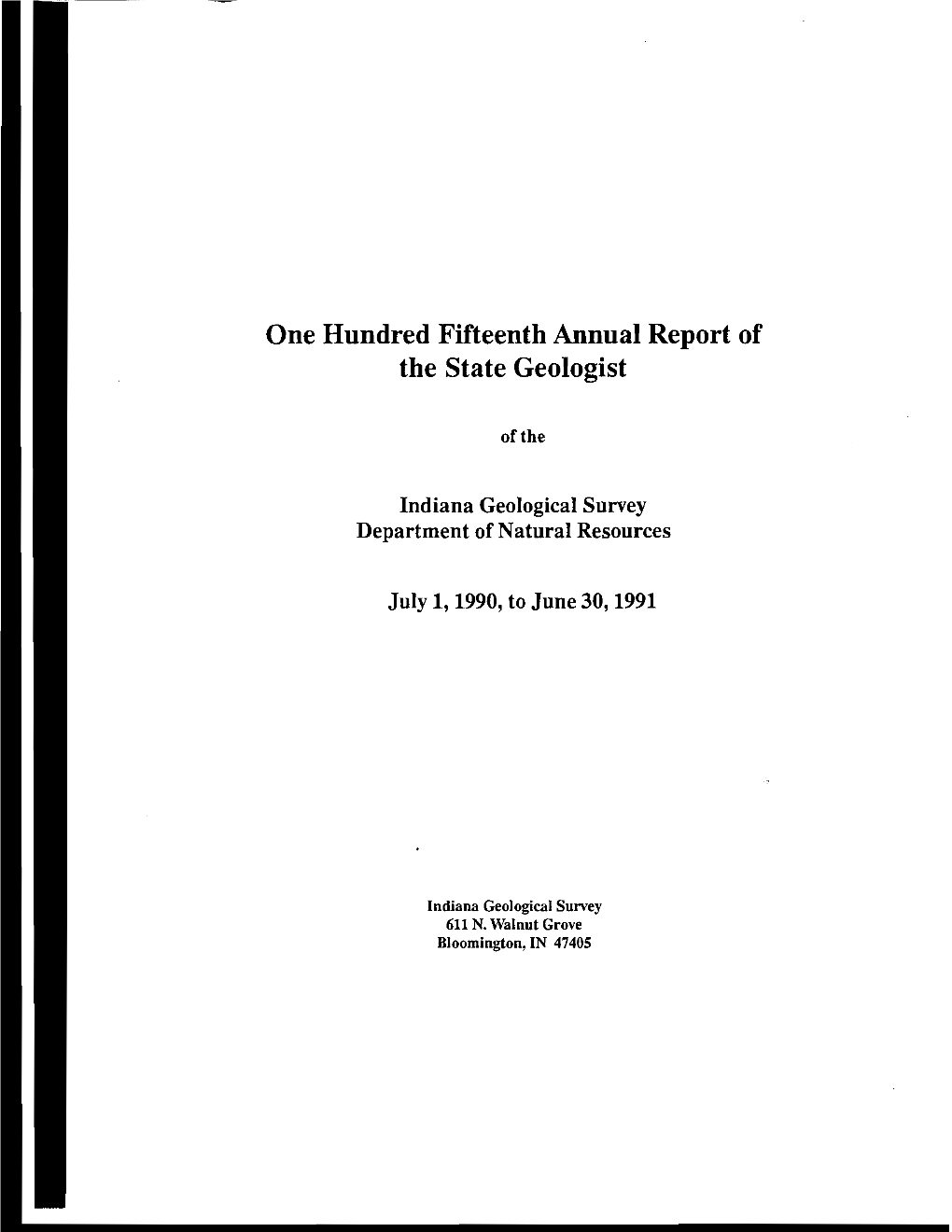 One Hundred Fifteenth Annual Report of the State Geologist