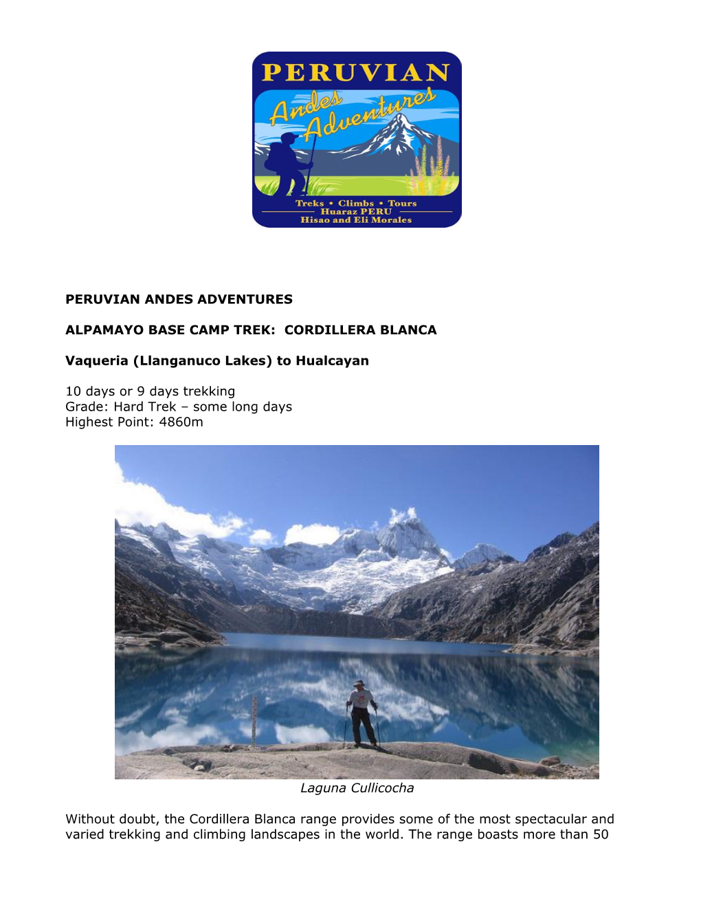 Peruvian Andes Adventures Alpamayo Base Camp Trek