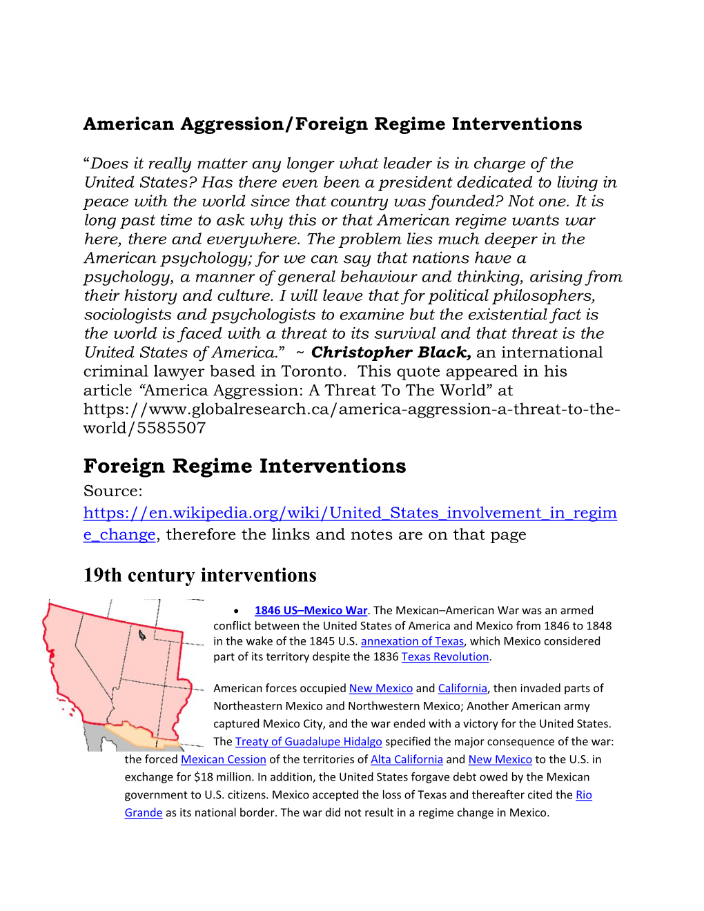American Aggression – Foreign Regime Interventions