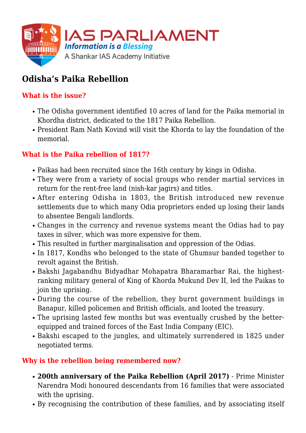 Odisha's Paika Rebellion