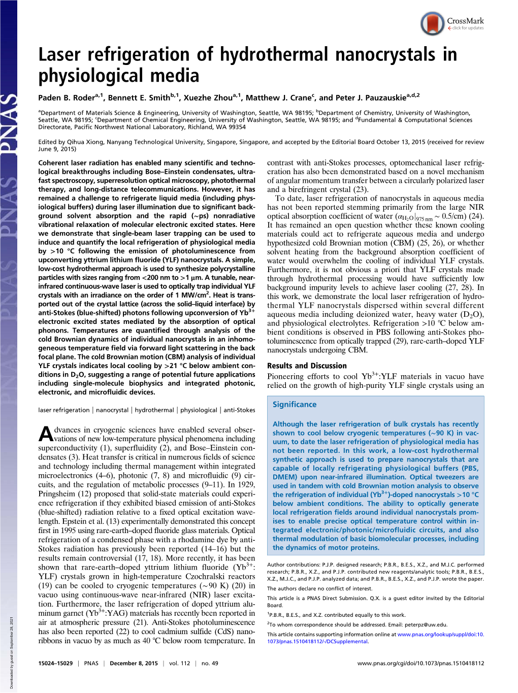 Laser Refrigeration of Hydrothermal Nanocrystals in Physiological Media