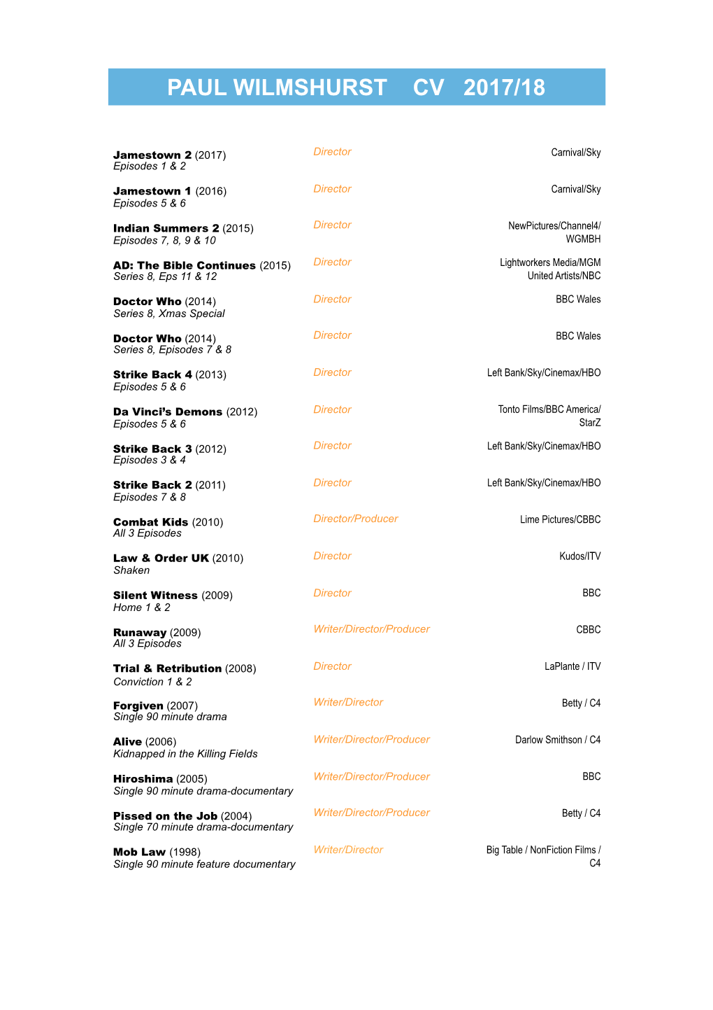 Paul Wilmshurst Cv 2017/18