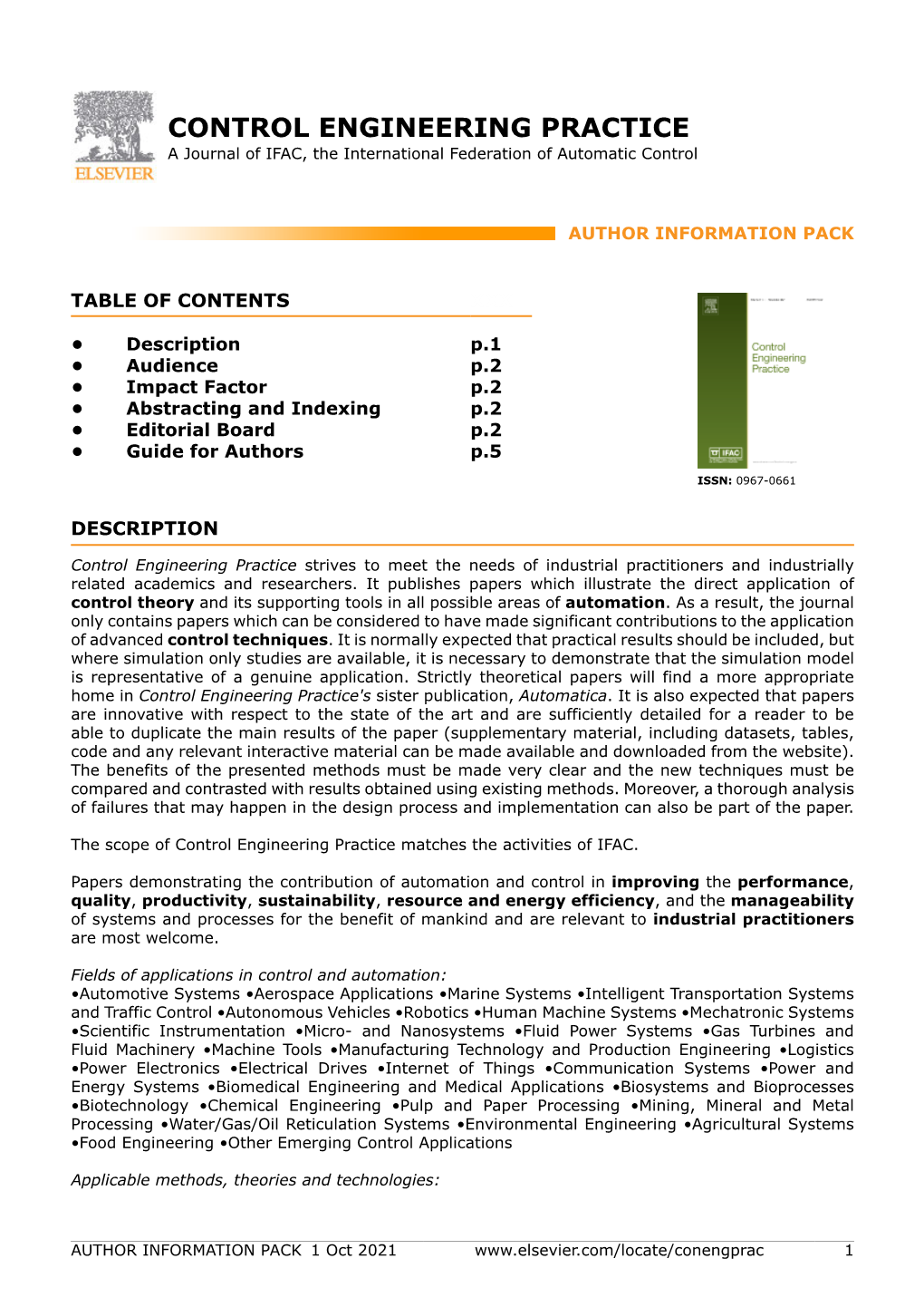 CONTROL ENGINEERING PRACTICE a Journal of IFAC, the International Federation of Automatic Control