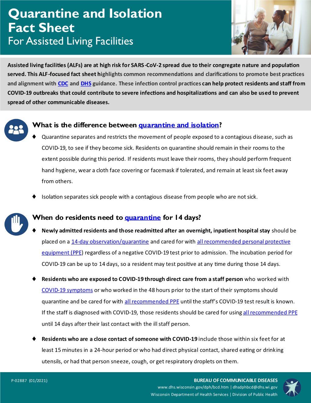 Quarantine and Isolation Fact Sheet for Assisted Living Facilities