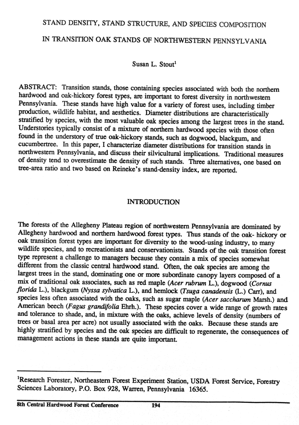 Stand Density, Stand Structure, and Species Composition