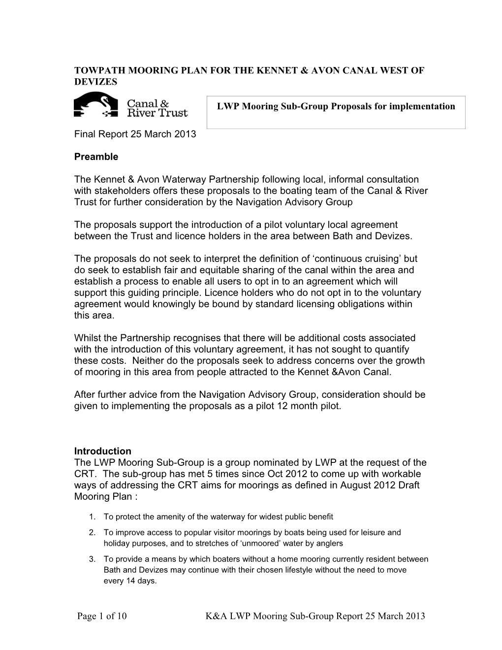 Towpath Mooring Plan for the Kennet & Avon Canal West of Devizes