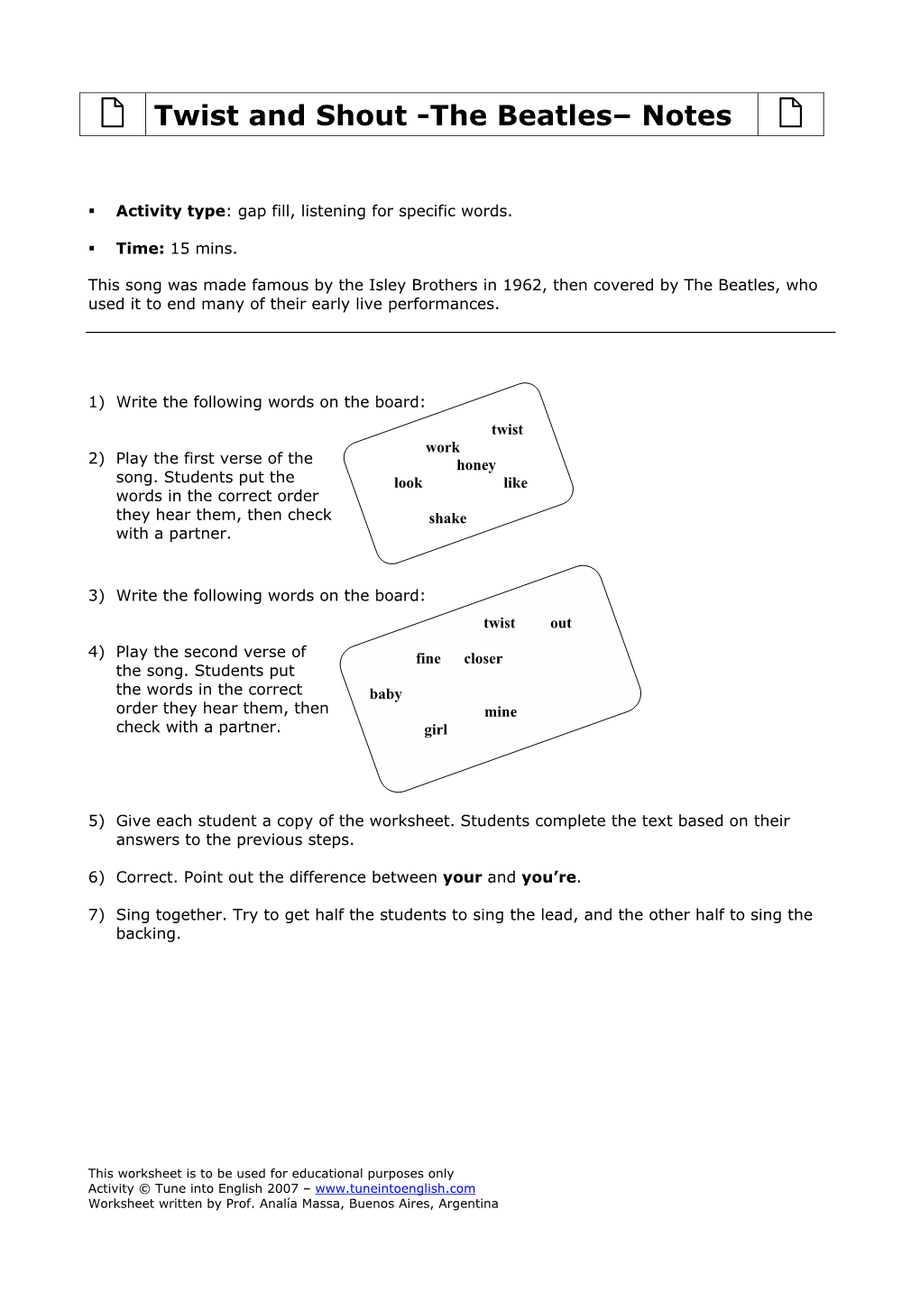 Twist and Shout -The Beatles– Notes 