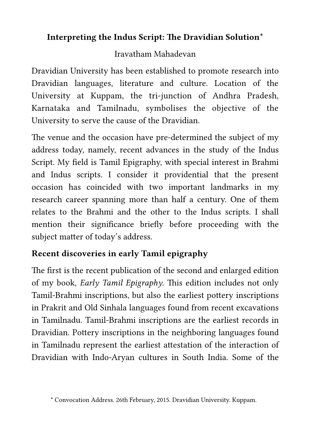 Interpreting the Indus Script