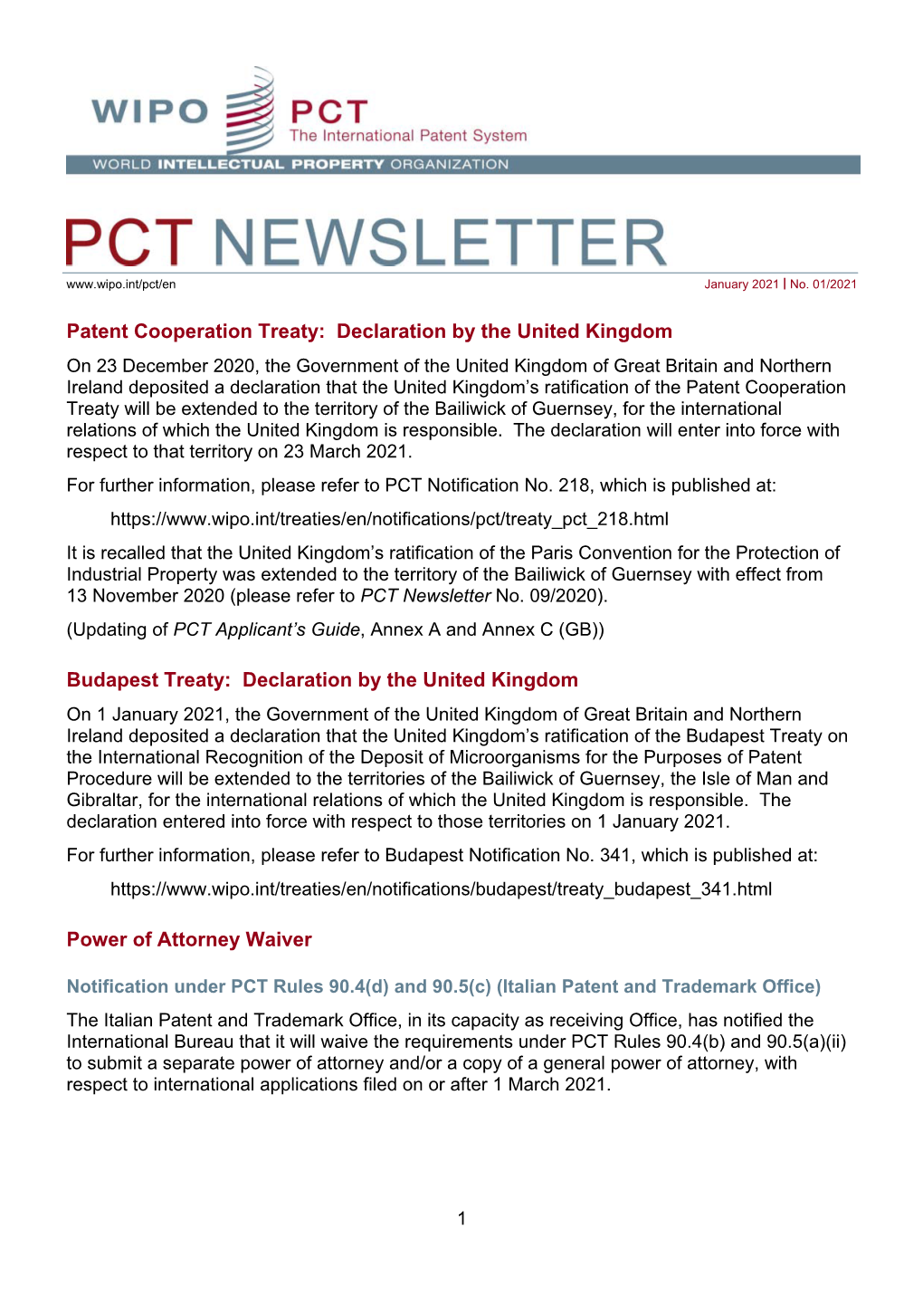 PCT NEWSLETTER No. 01/2021 (January 2021)