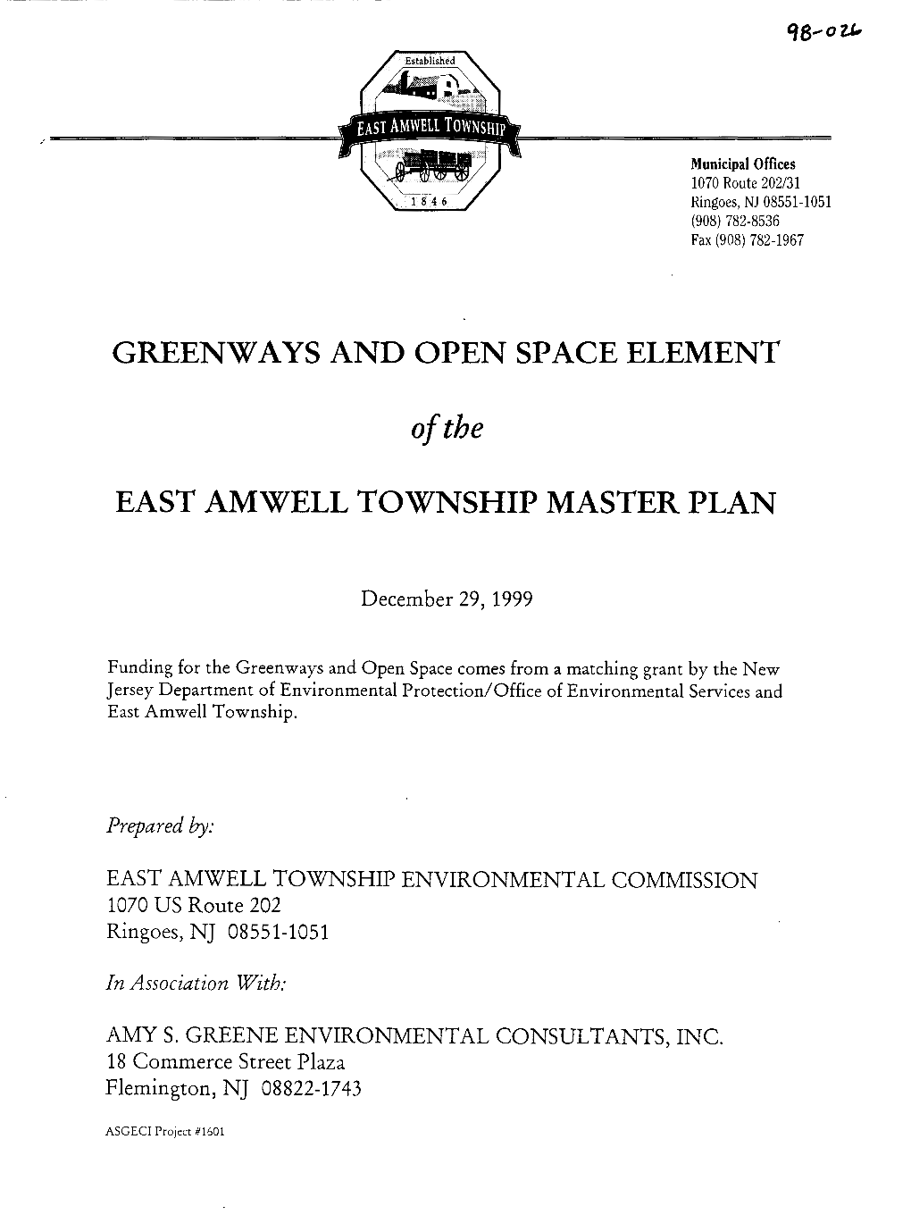 TOWNSHIP of EAST Amwell HUNTERDON COUNTY