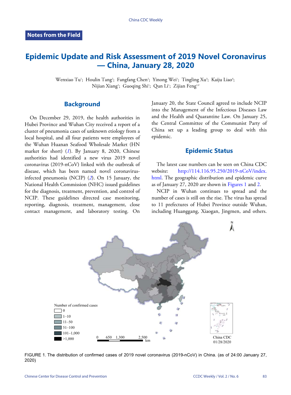 Epidemic Update and Risk Assessment of 2019 Novel Coronavirus — China, January 28, 2020