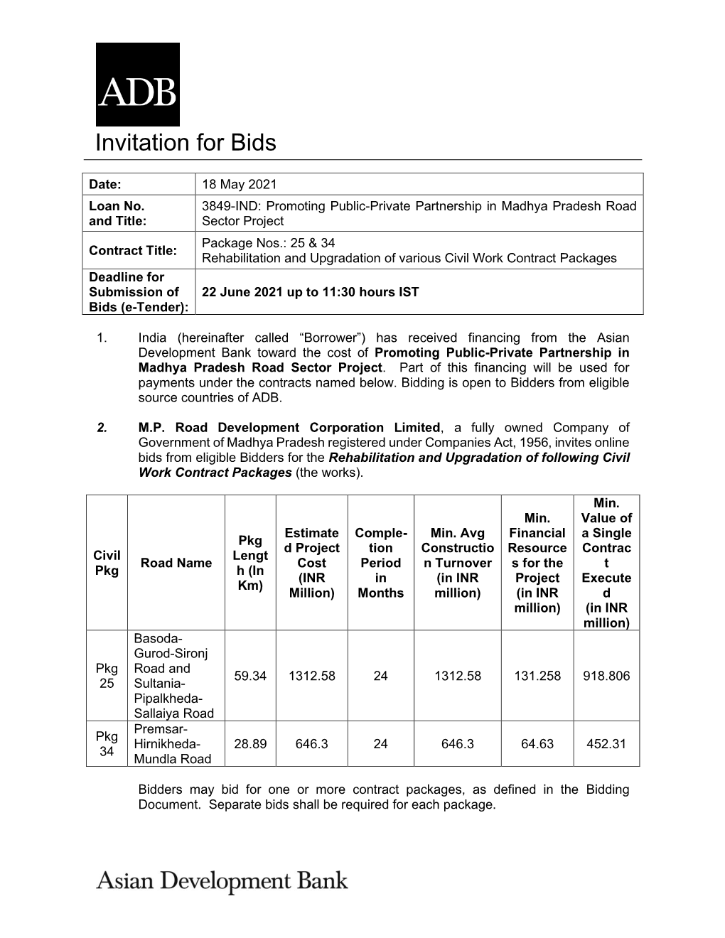 Promoting Public-Private Partnership in Madhya Pradesh Road Sector Project