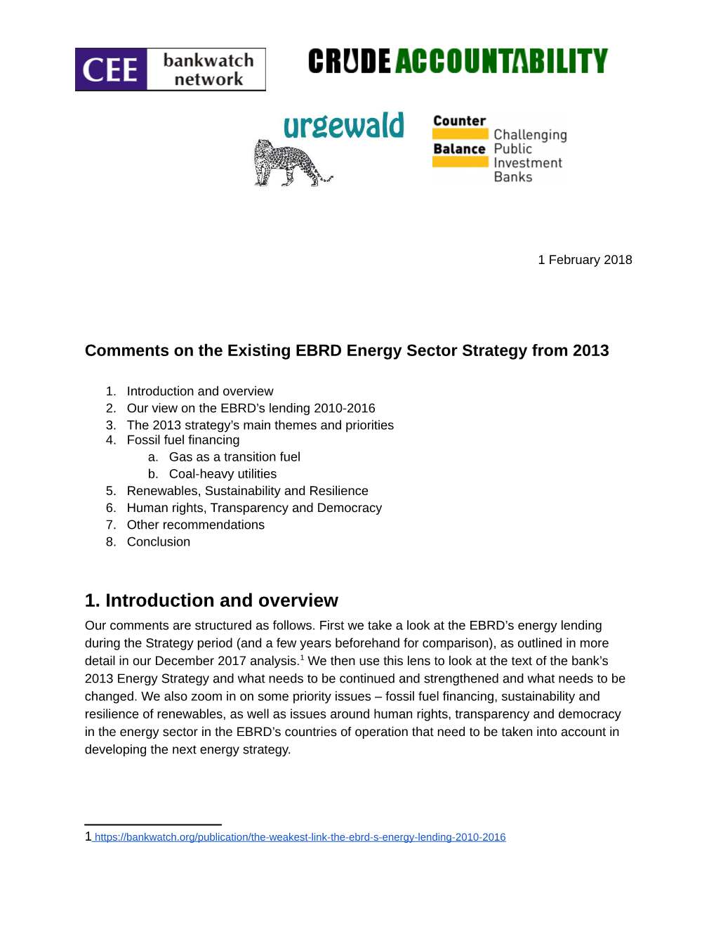 Our Recommendations for the EBRD Energy