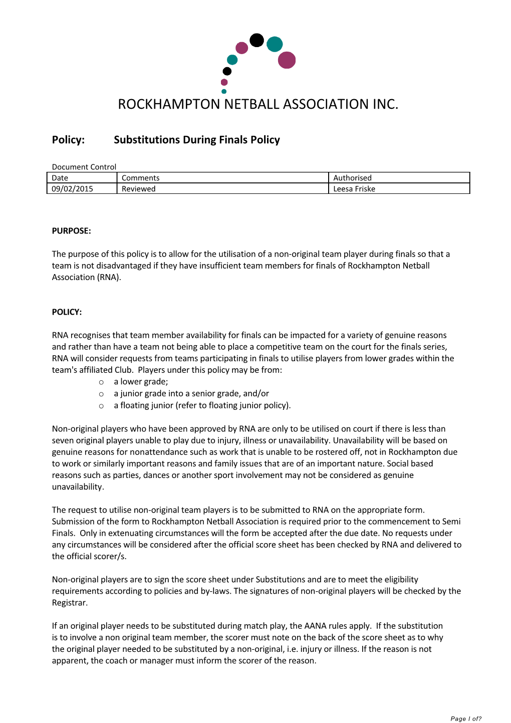 Policy: Substitutions During Finals Policy