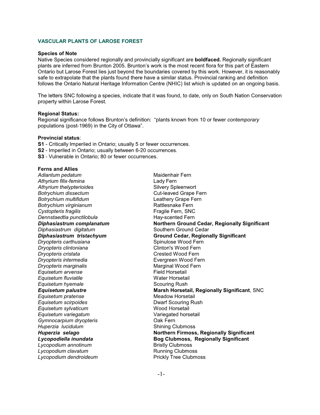 Vascular Plants of Larose Forest