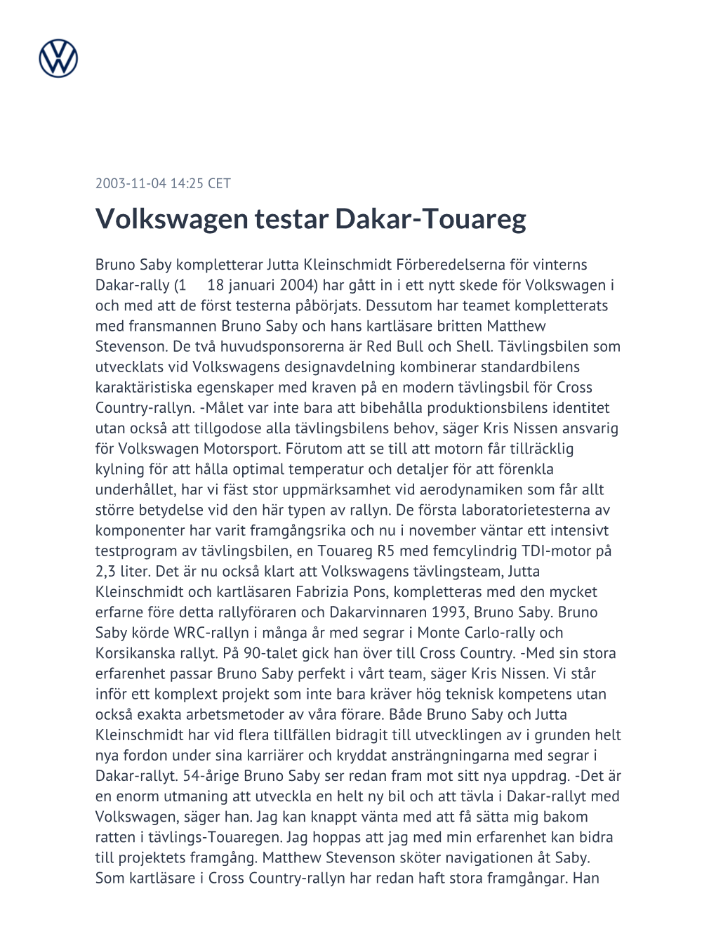 Volkswagen Testar Dakar-Touareg