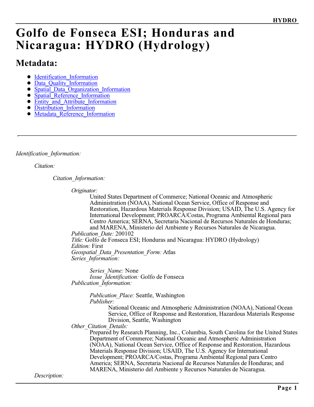 Metadata for Golfo De Fonseca (Honduras and Nicaragua