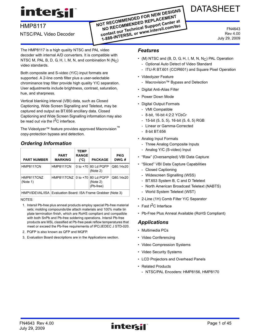 HMP8117 Datasheet