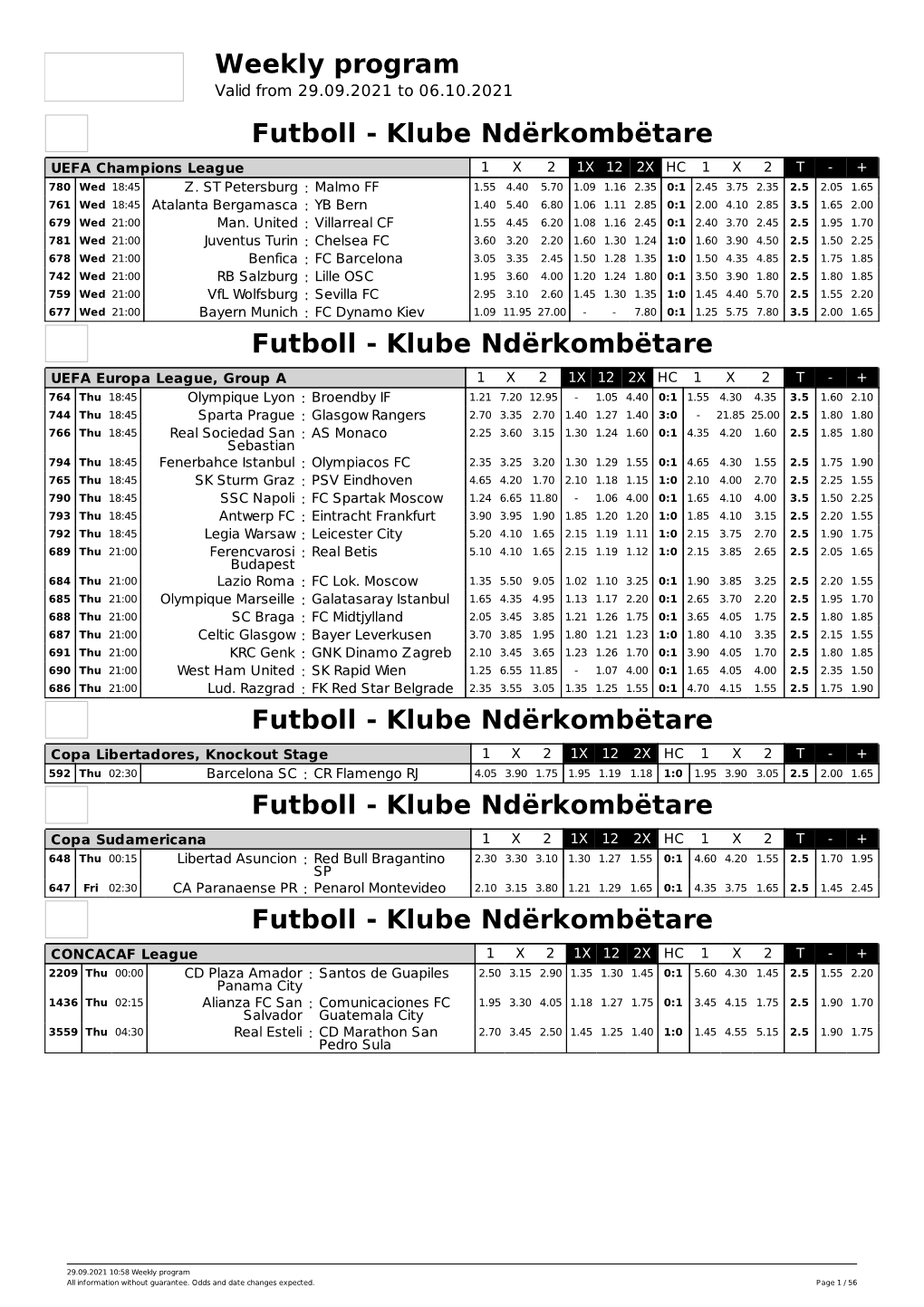 Weekly Program Futboll