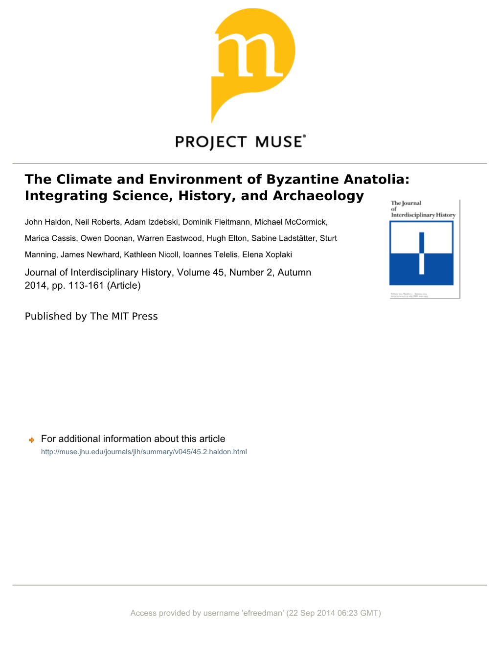 The Climate and Environment of Byzantine Anatolia