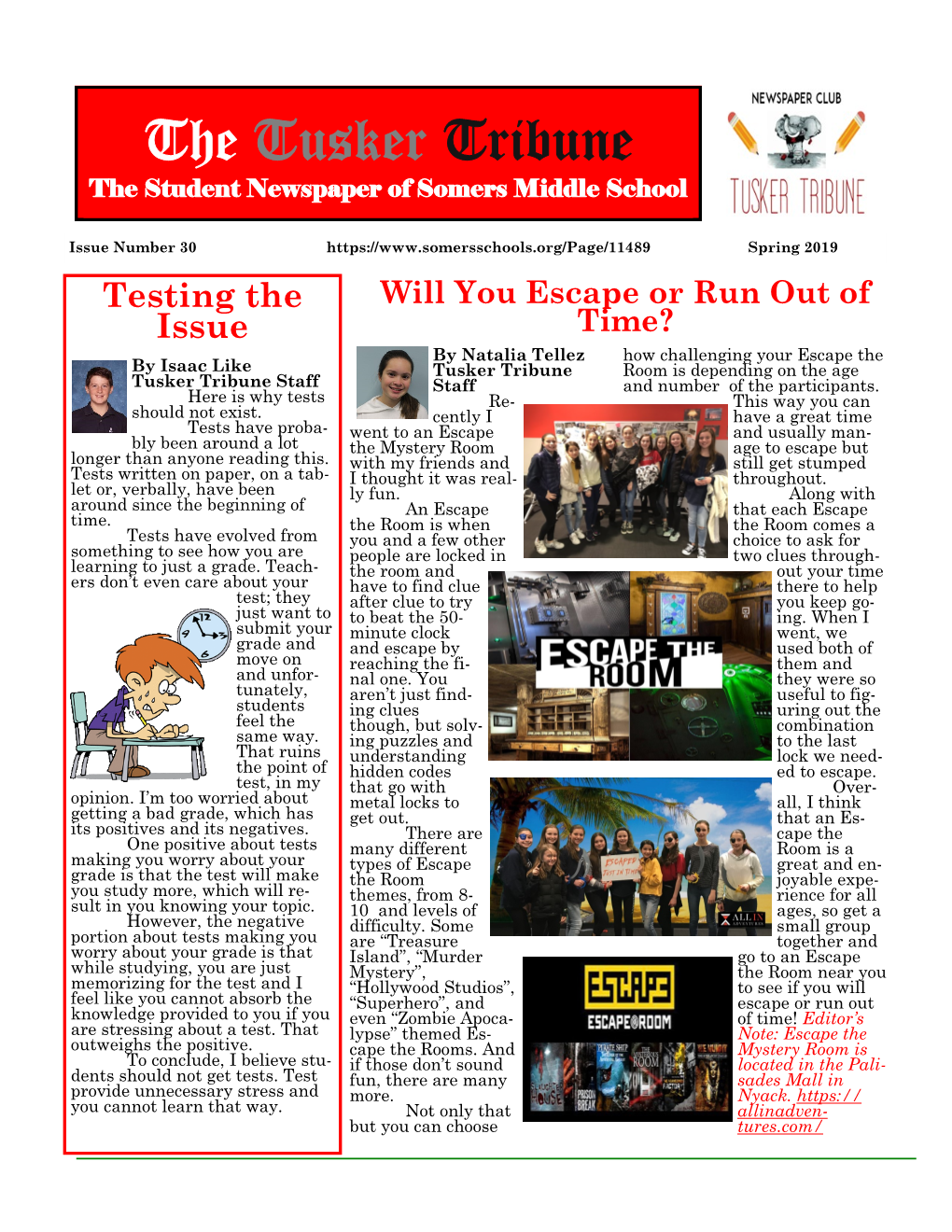 The Tusker Tribune the Student Newspaper of Somers Middle School