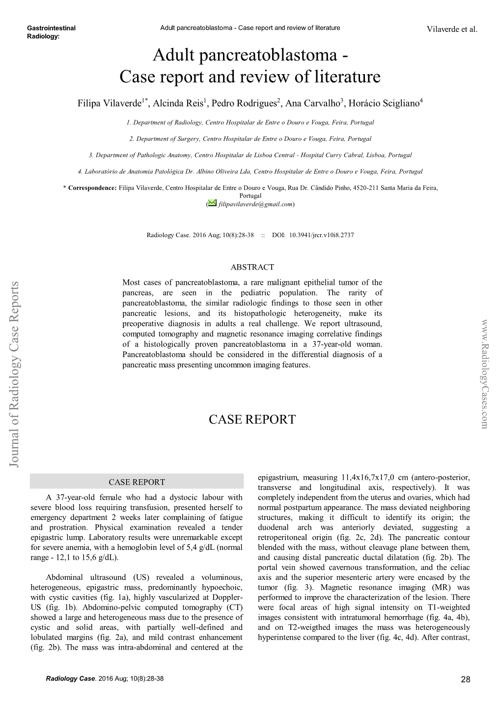 Adult Pancreatoblastoma - Case Report and Review of Literature Vilaverde Et Al