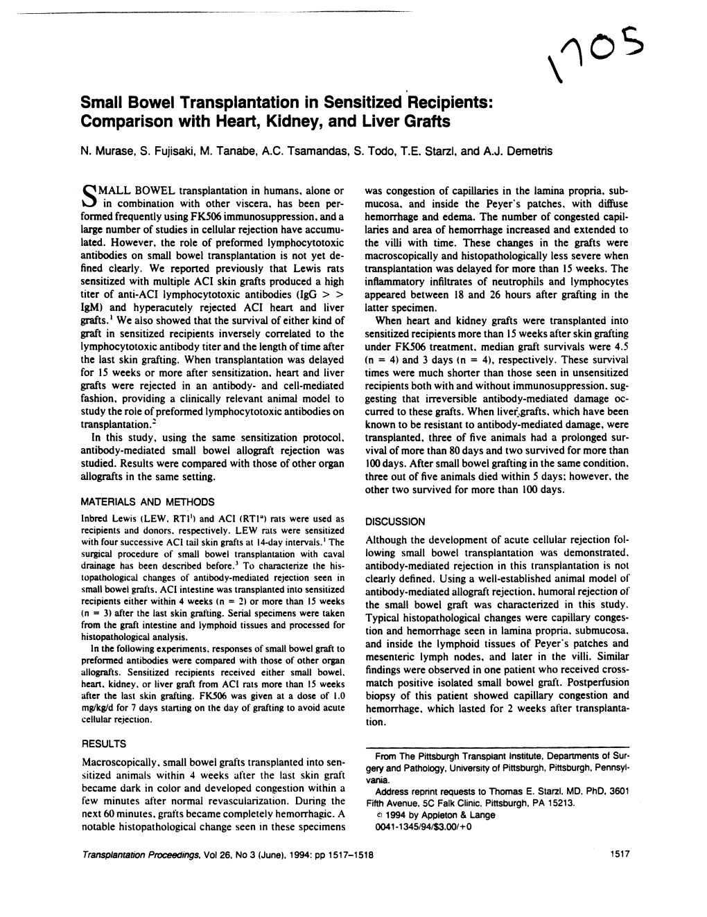 Small Bowel Transplantation in Sensitized Recipients: Comparison with Heart, Kidney, and Liver Grafts