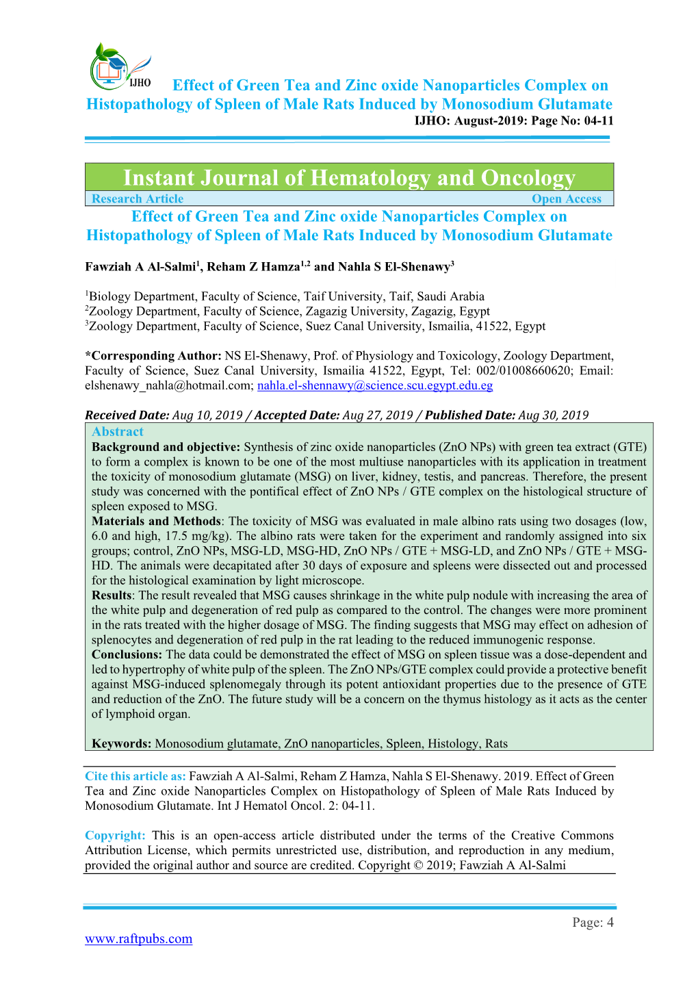 Instant Journal of Hematology and Oncology