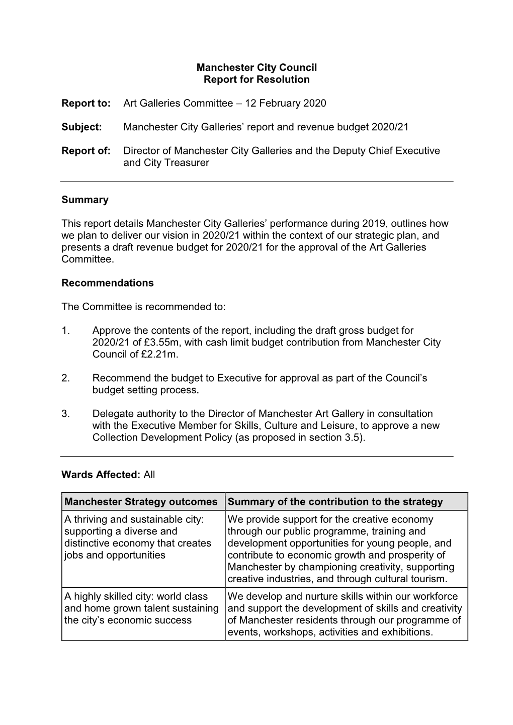 Art Galleries Committee – 12 February 2020 Subject: Manchester City G