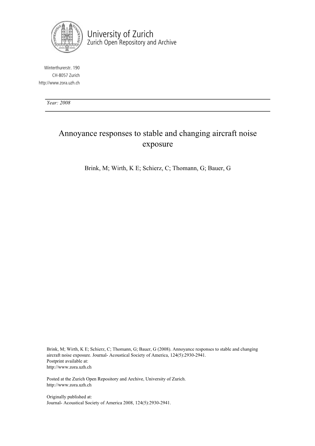 Annoyance Responses to Stable and Changing Aircraft Noise Exposure