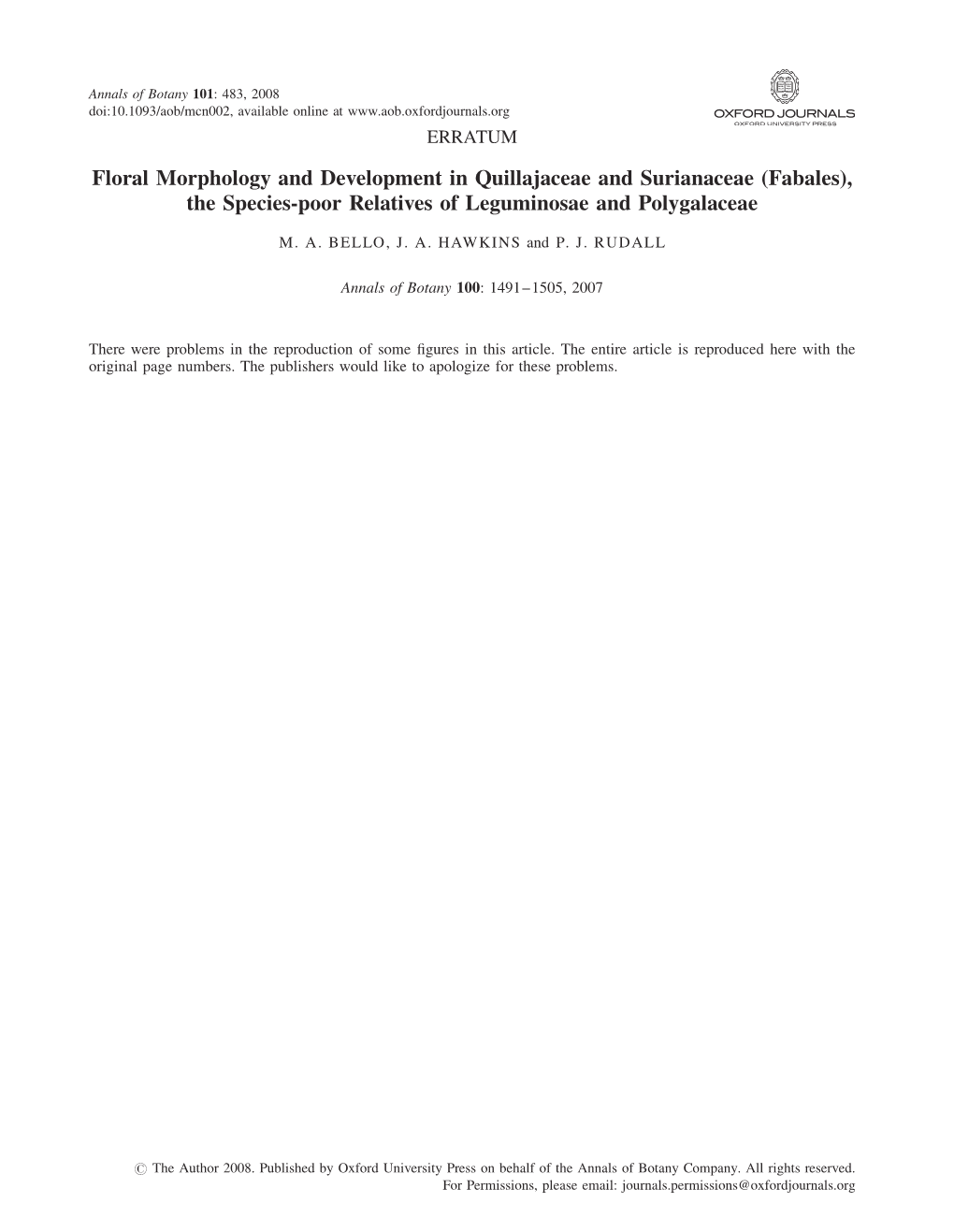 Floral Morphology and Development in Quillajaceae and Surianaceae (Fabales), the Species-Poor Relatives of Leguminosae and Polygalaceae